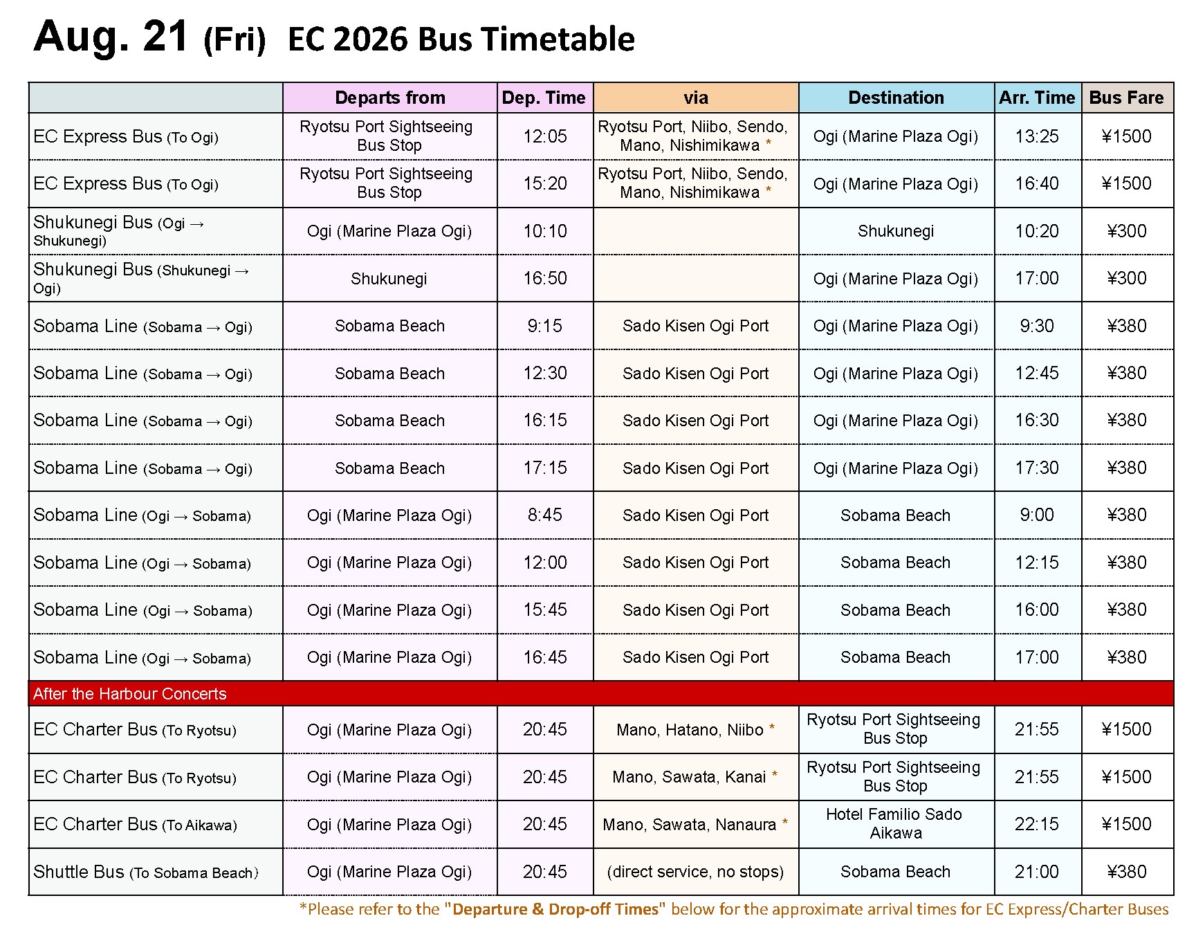 EC 2025 Bus Timetable FRI